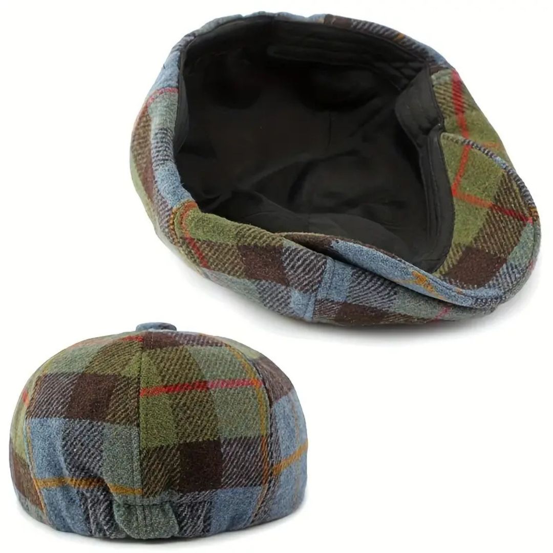 Plaid Wool-Blend Newsboy Cap