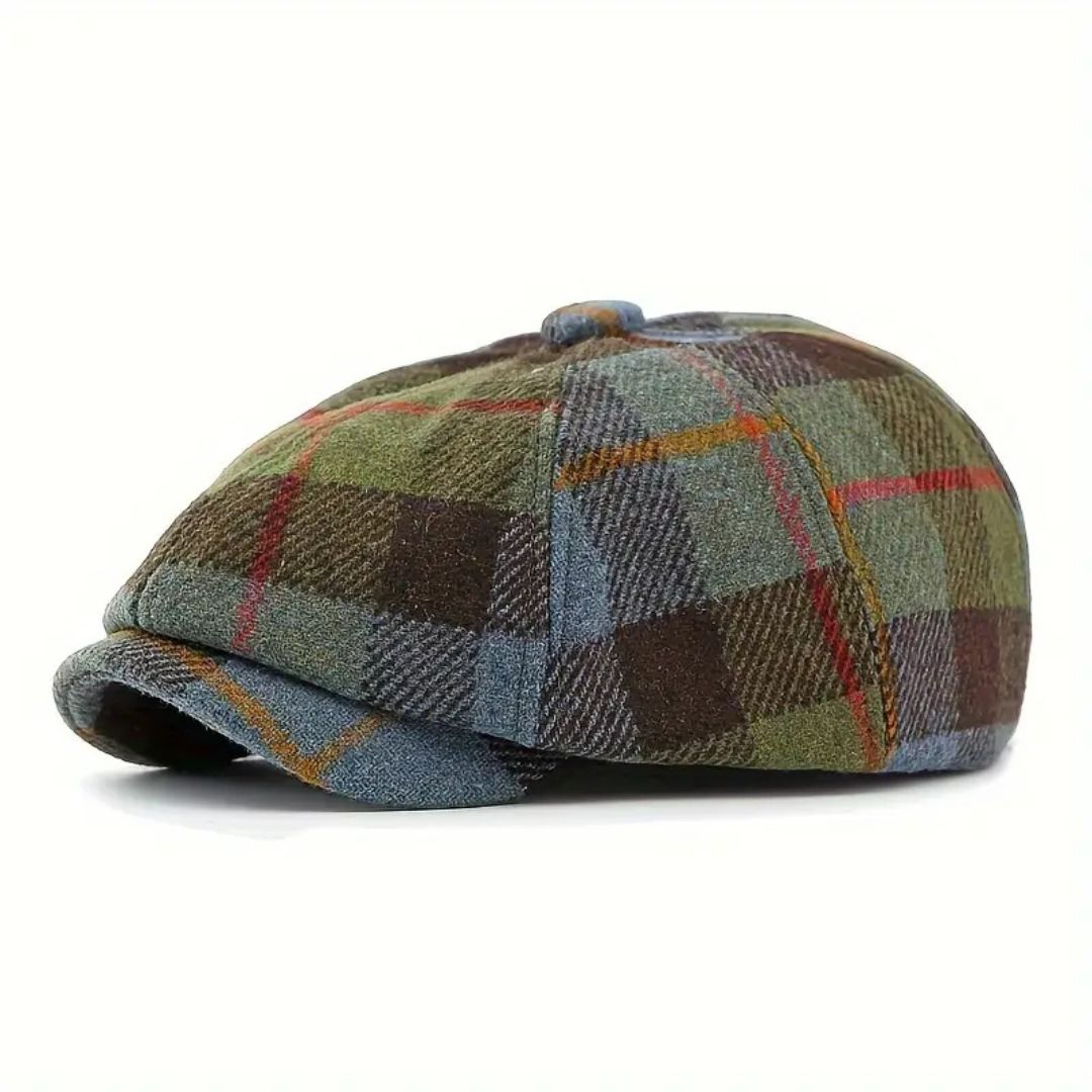 Plaid Wool-Blend Newsboy Cap