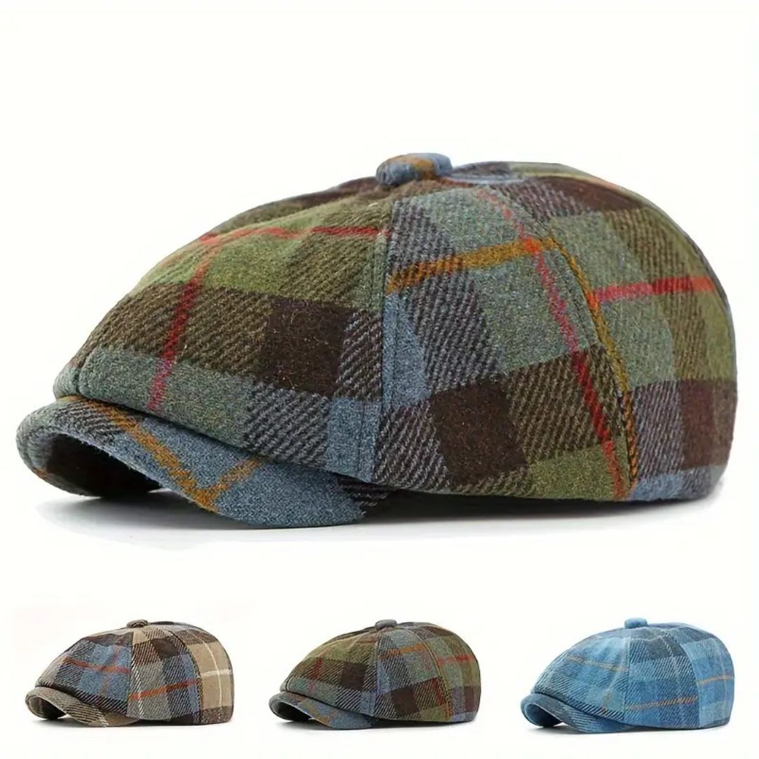 Plaid Wool-Blend Newsboy Cap