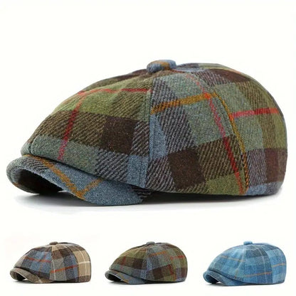 Plaid Wool-Blend Newsboy Cap