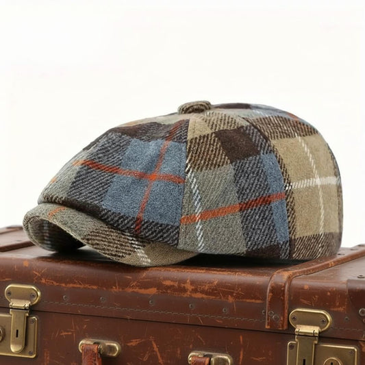 Plaid Wool-Blend Newsboy Cap